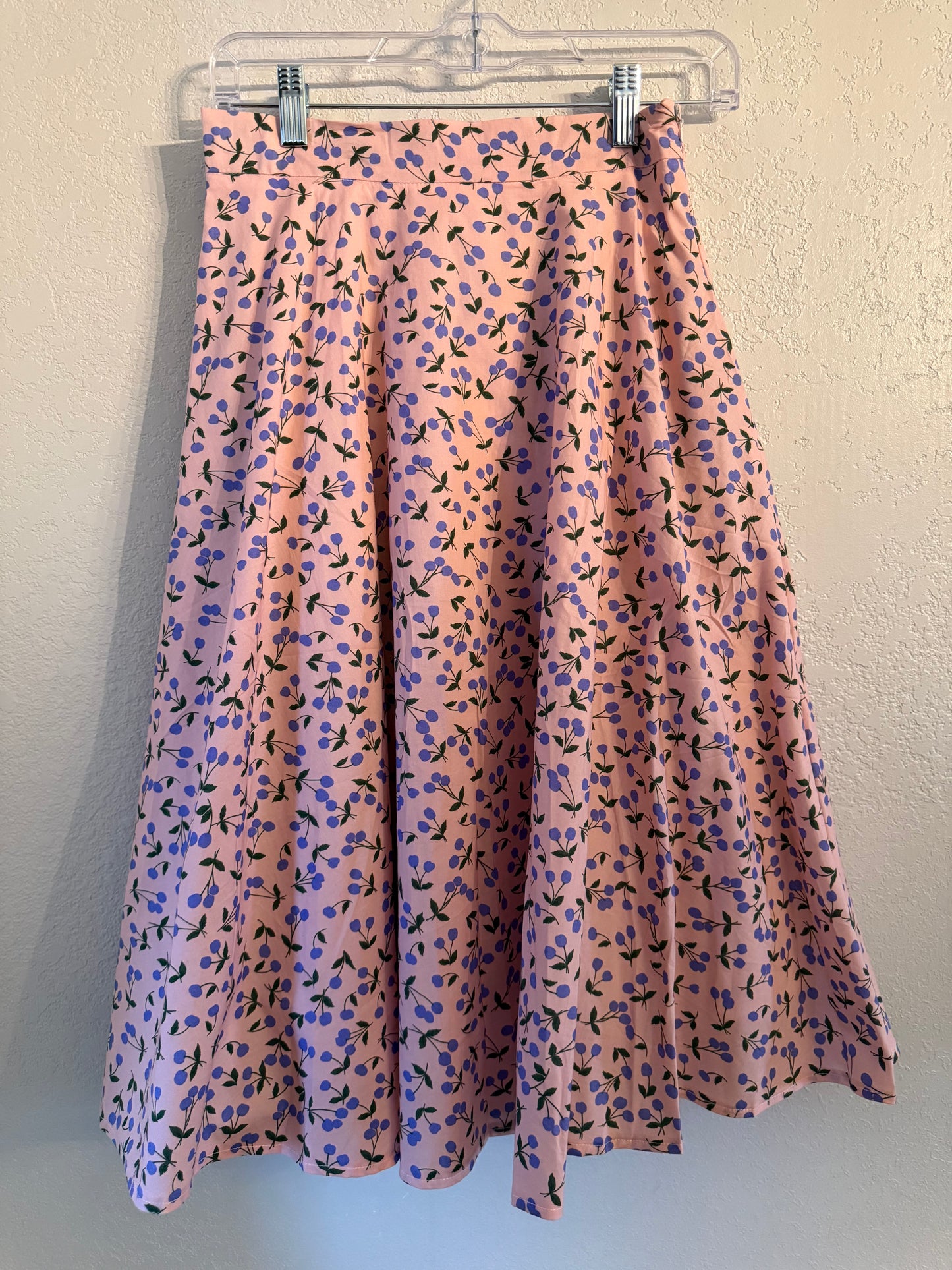 Tulip B Pink Cherry Print Cotton Midi Skirt