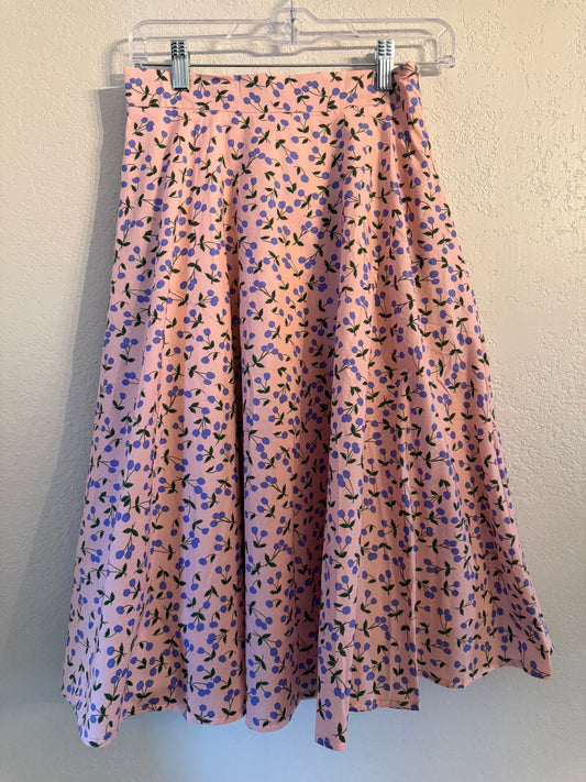 Tulip B Pink Cherry Print Cotton Midi Skirt