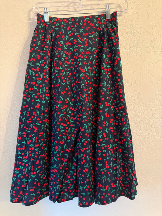 Tulip B Cherry Print Midi Skirt – Black/Red – Size Small – NWT