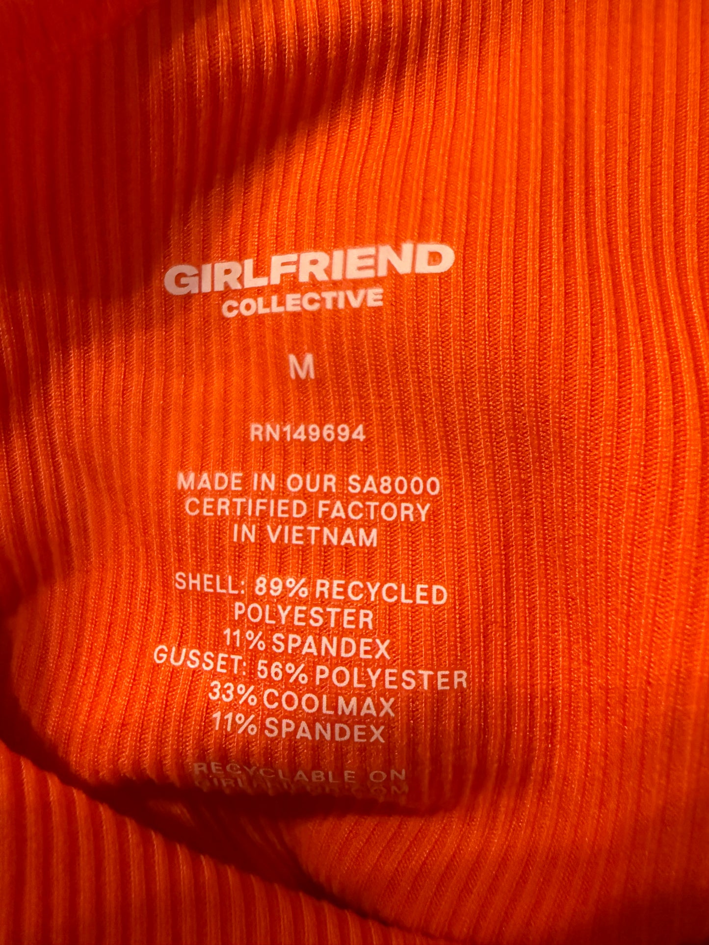 Girlfriend Collective Ribbed Long Sleeve Bodysuit NWT Orange Size Medium