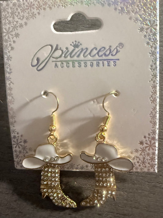 Cowboy Hat & Rhinestone Boot Dangle Earrings