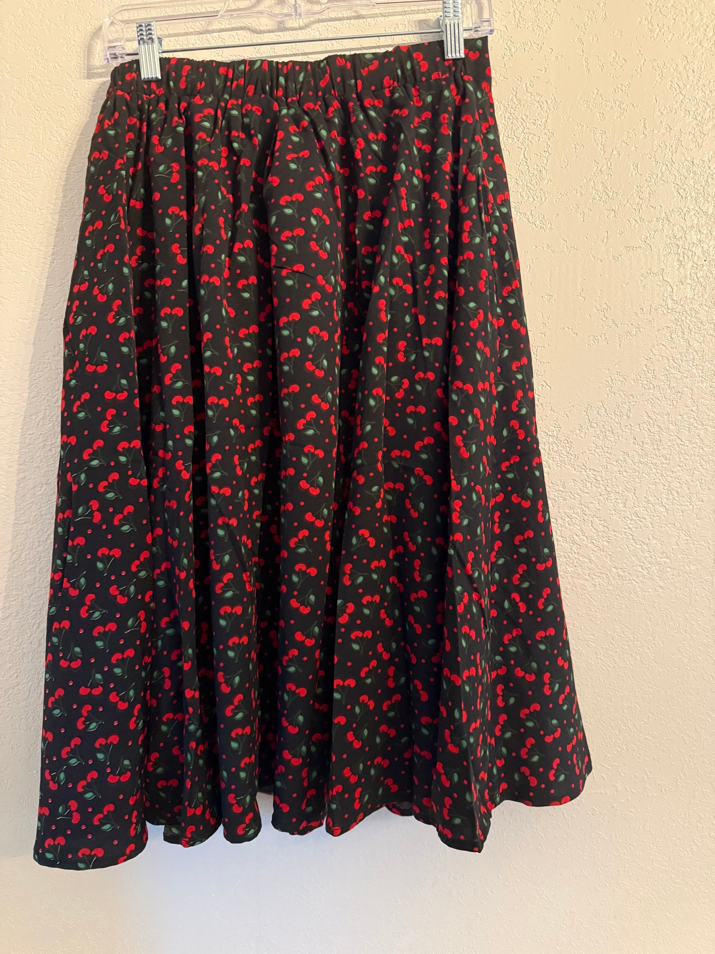 Tulip B Cherry Print A-Line Midi Skirt Size M