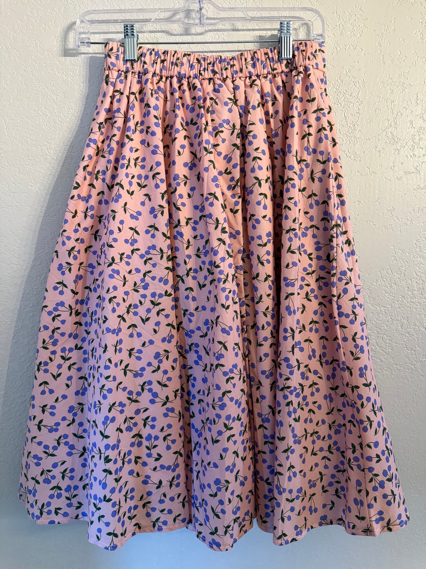 Tulip B Pink Cherry Print Cotton Midi Skirt
