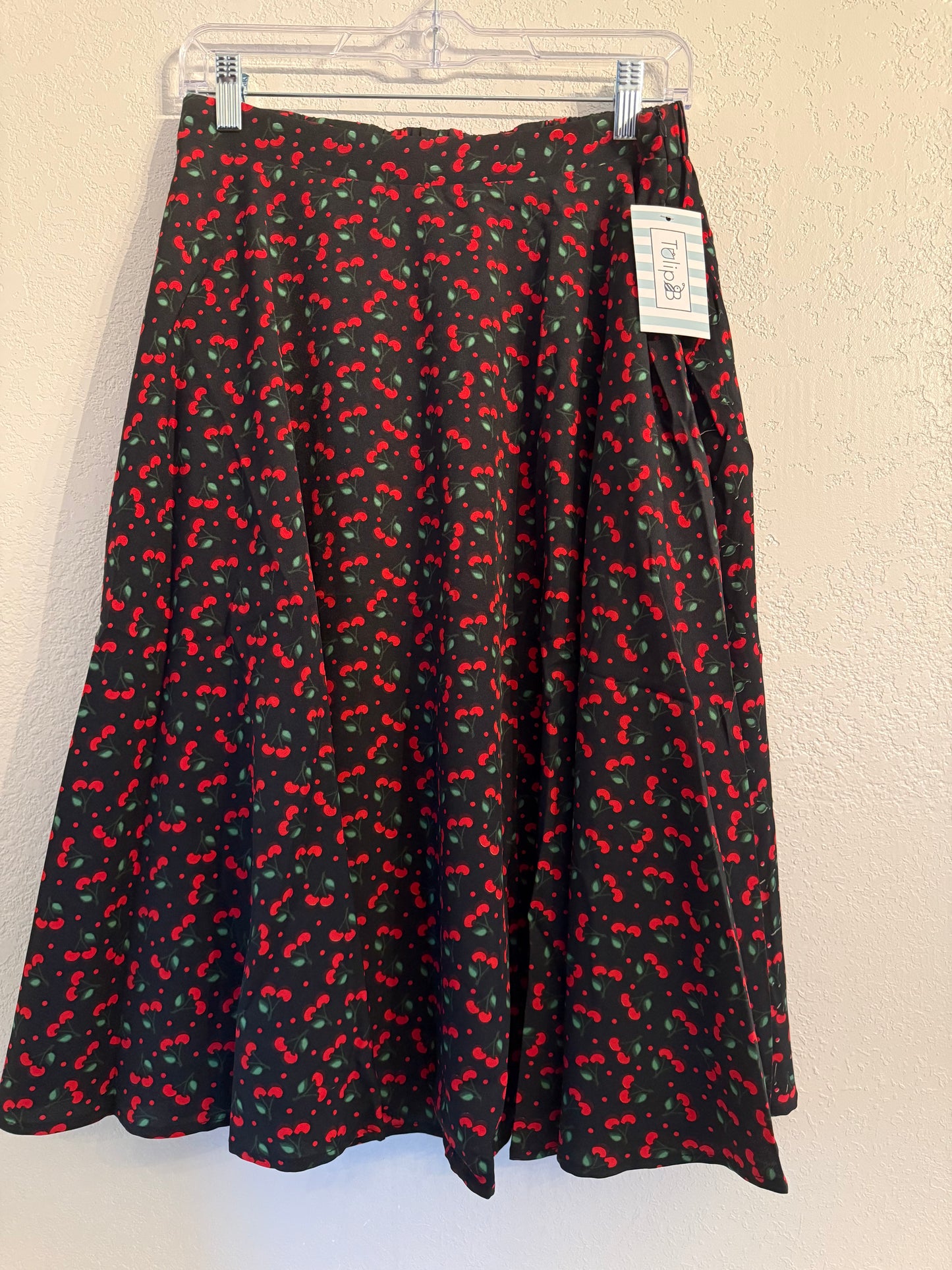 Tulip B Cherry Print A-Line Midi Skirt Size M
