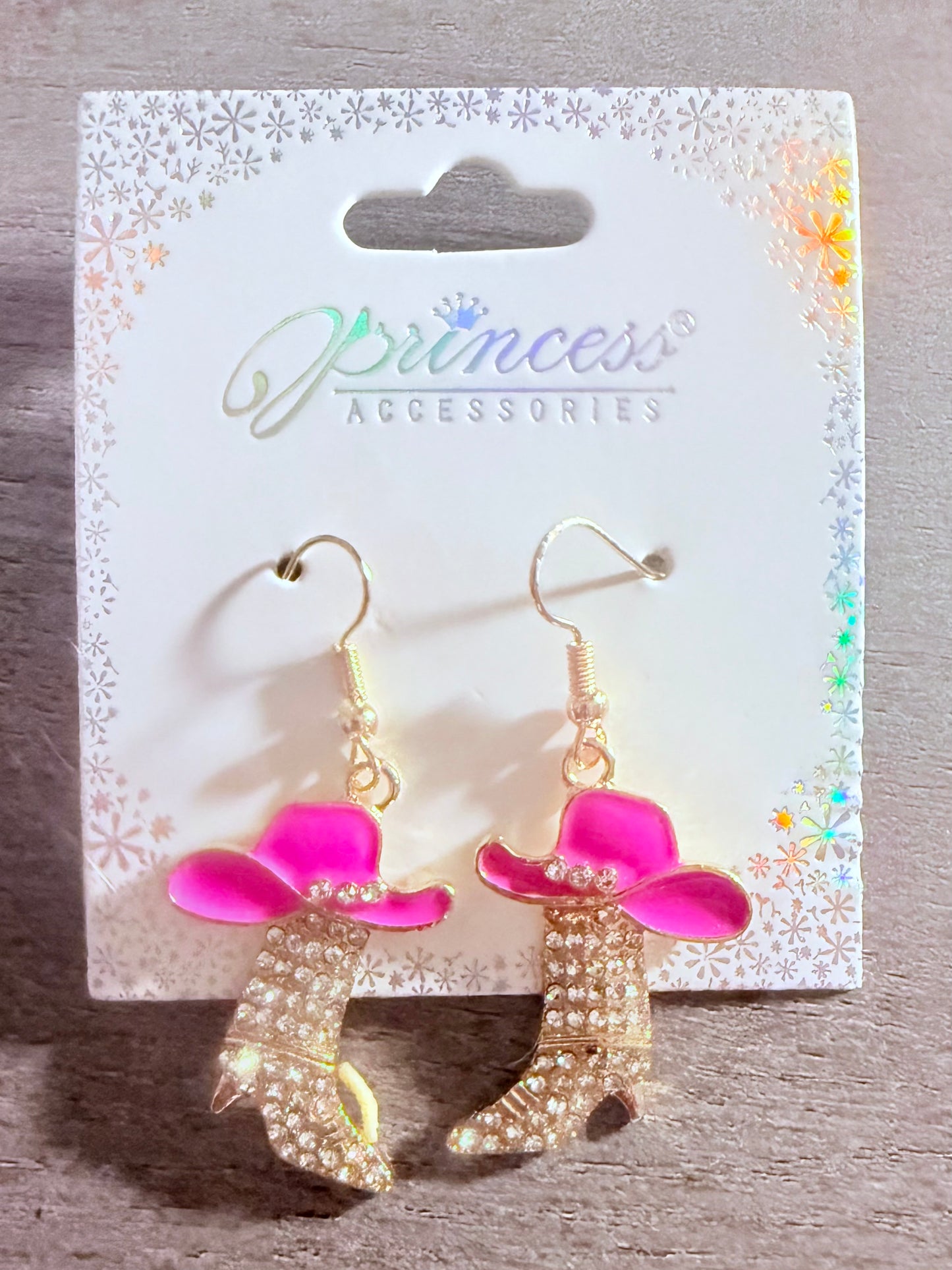 Cowboy Hat & Rhinestone Boot Dangle Earrings