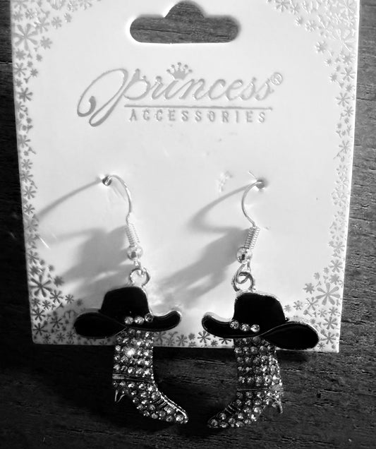 Cowboy Hat & Rhinestone Boot Dangle Earrings