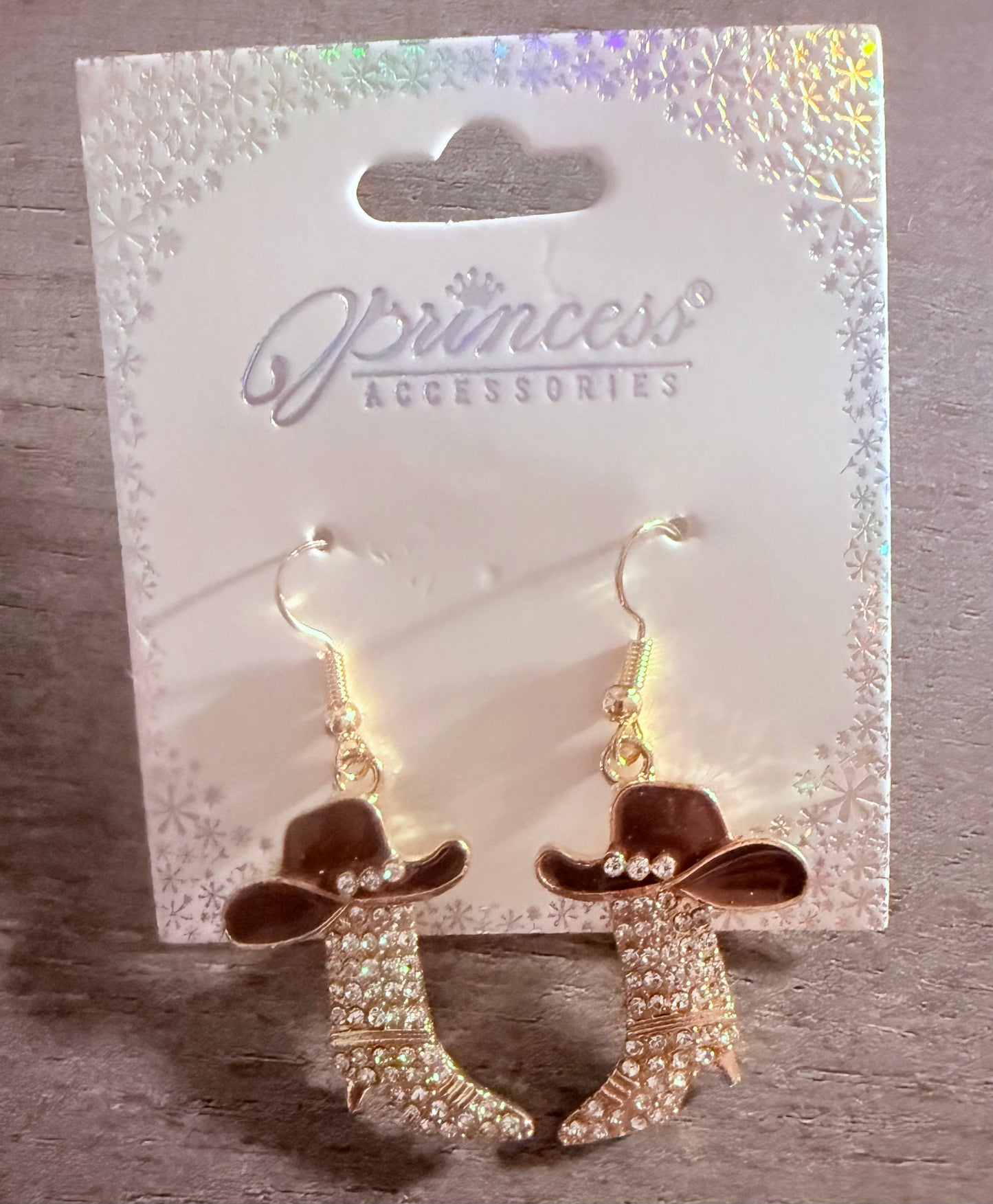 Cowboy Hat & Rhinestone Boot Dangle Earrings